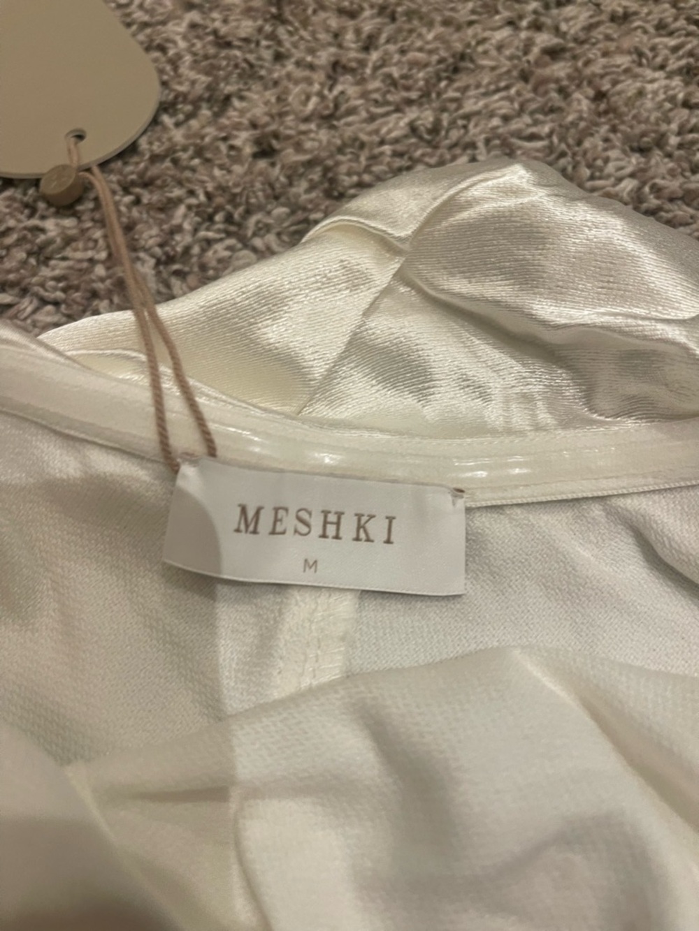 Meshki Giselle Off Shoulder Satin Mini Dress White NWT Size Medium - Picture 6 of 7